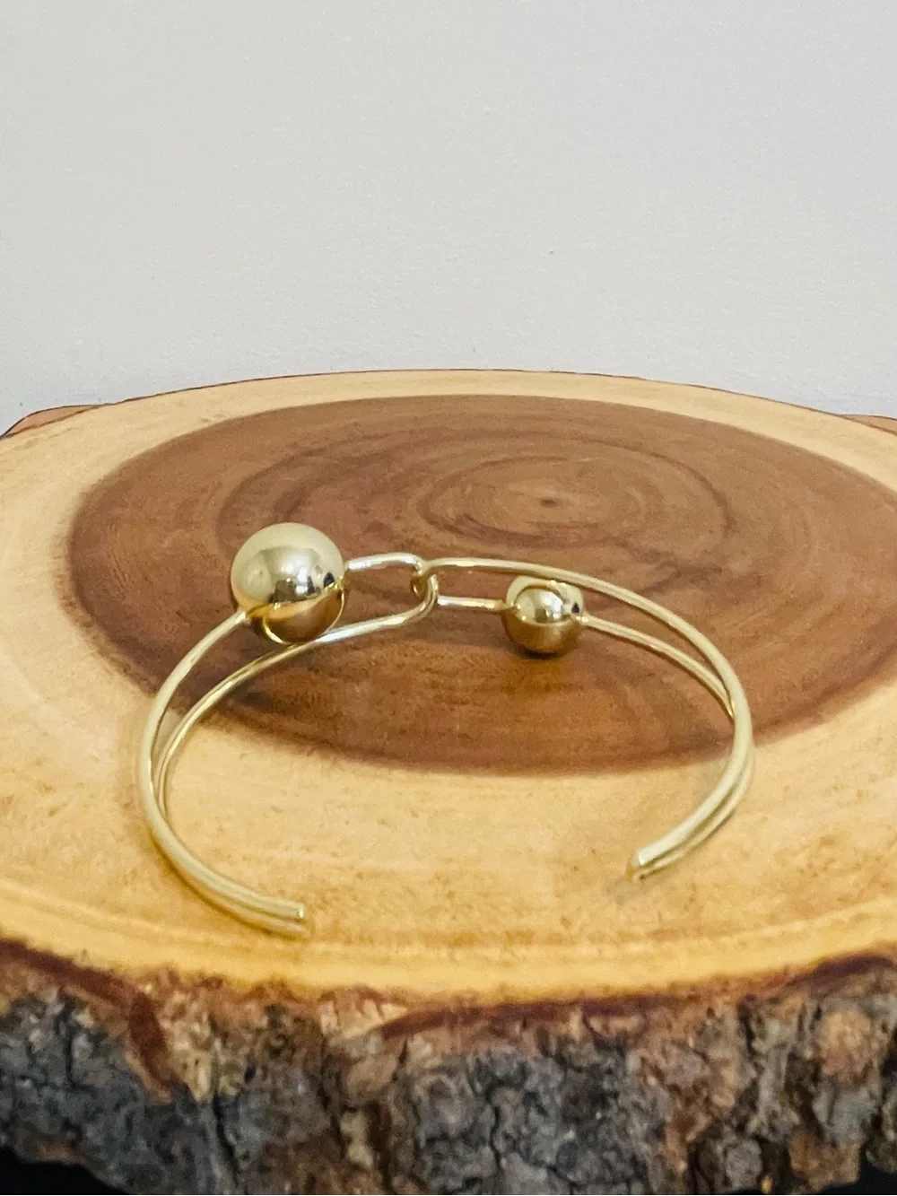 Gold Double Ball Link Open Cuff Bracelet 18K Gold Filled NWOT